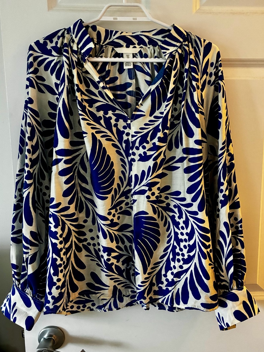 Blue Aztec printed poplin blouse
